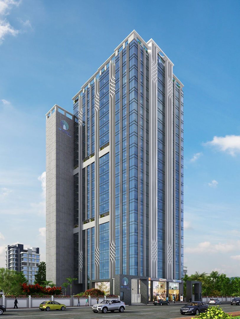 Rendering of One World by Sanjar, a glass tower proposed at Malad (W)